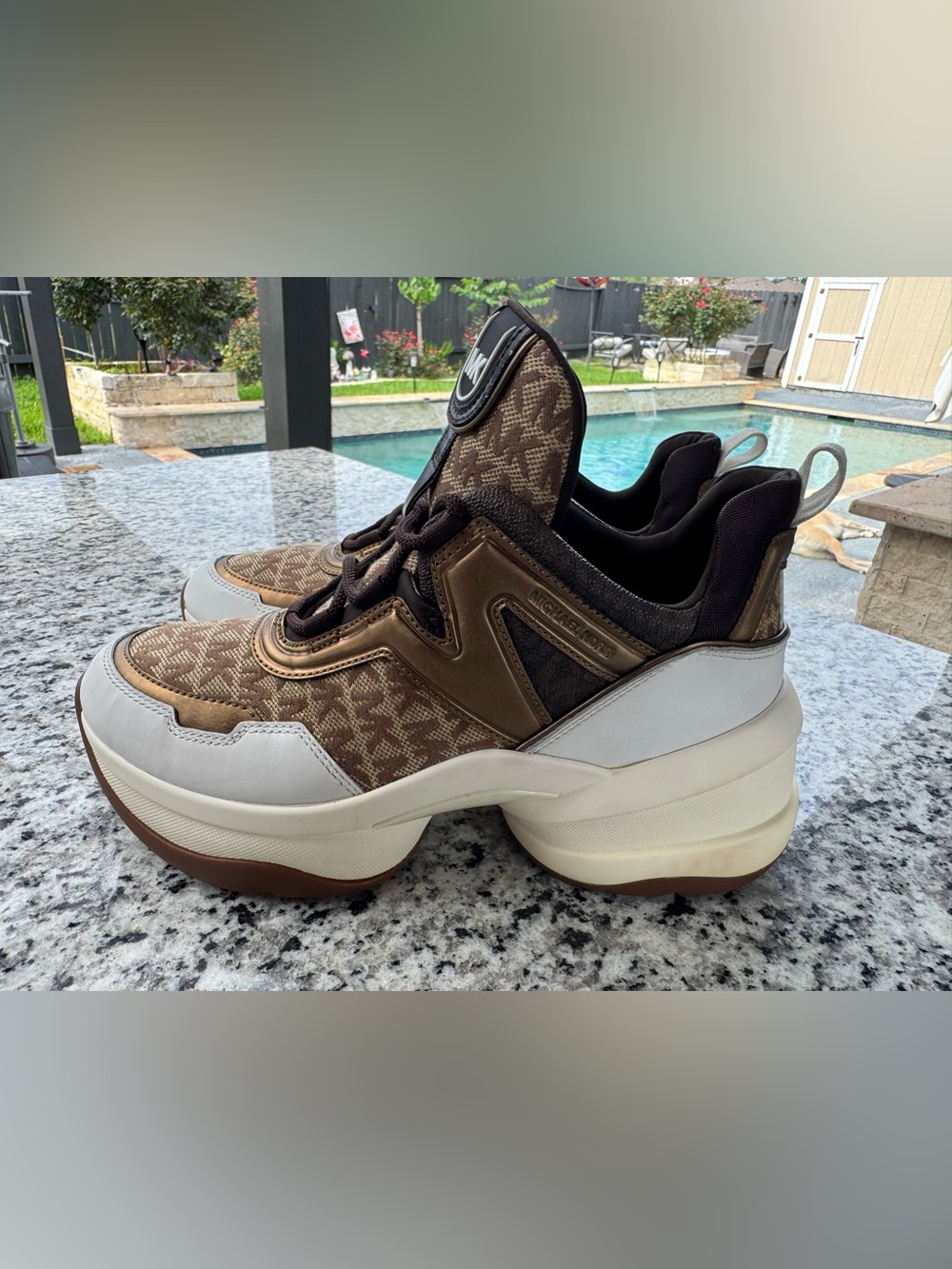Michael Kors women Brown Logo-Print Athletic Sneakers size 10